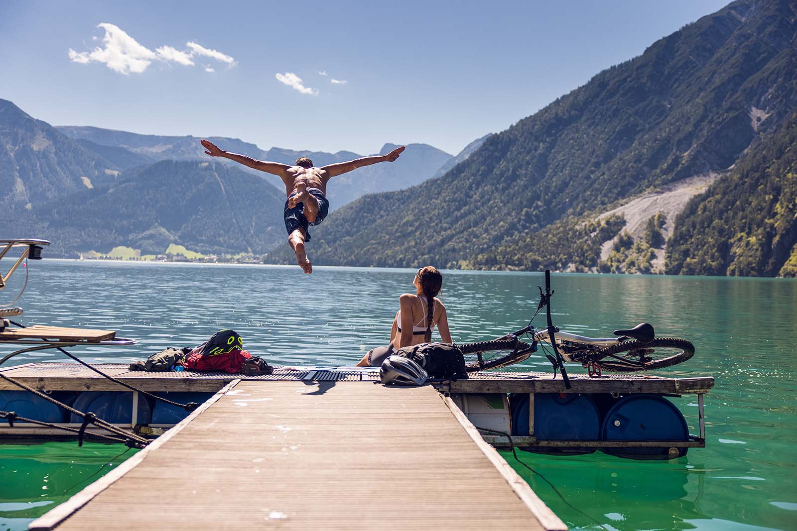 Ein Sprung In Den Achensee Jumping Into Lake Achensee